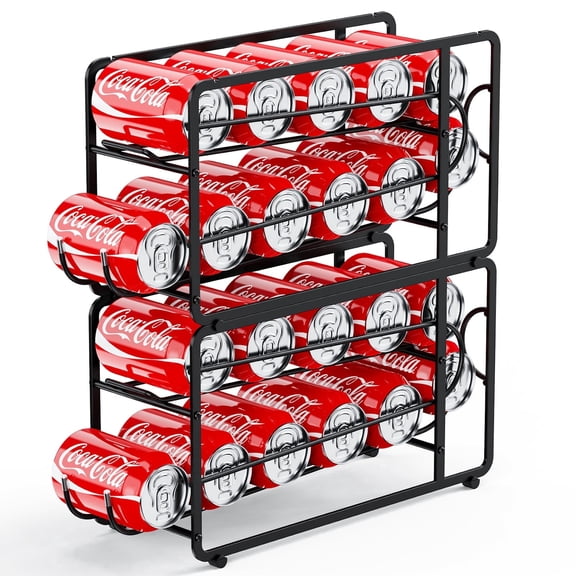 Soda Can Dispenser Organizer Storage Rack, 2 Pack Stackable Beverage Soda Can Organizer Holder for Refrigerator, Cabinet, Pantry -Black