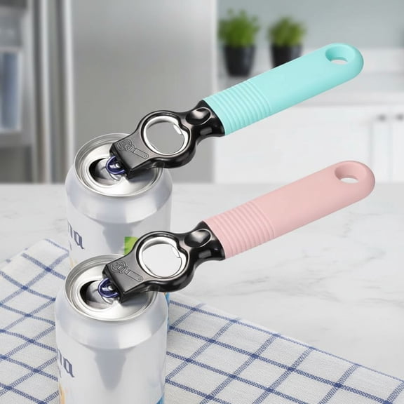 Soda Can Opener and Beer Bottle Opener Bartender with 4.2" Long Silicone Handle, Pop Top Can Tab Opener for Long Nails, Bottle Opener for Arthritic Hand and Seniors 1*Aqua blue1*Pink