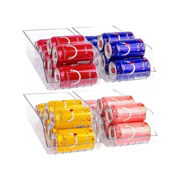 Soda Can Organizer - Clear Plastic Storage Dispenser Bin For Refrigerator.Great Drink Holder For Kitchen Cabinets, Countertops, Pantry, Freezer And Fridge.(4-Pack)
