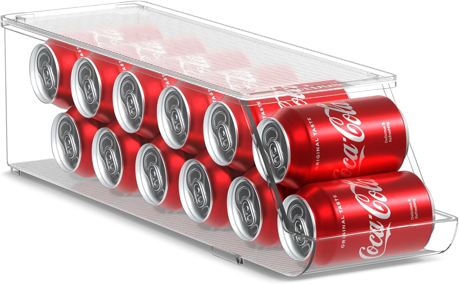 Soda Can Organizer for Refrigerator Stackable with Lid, Holds 12 Cans