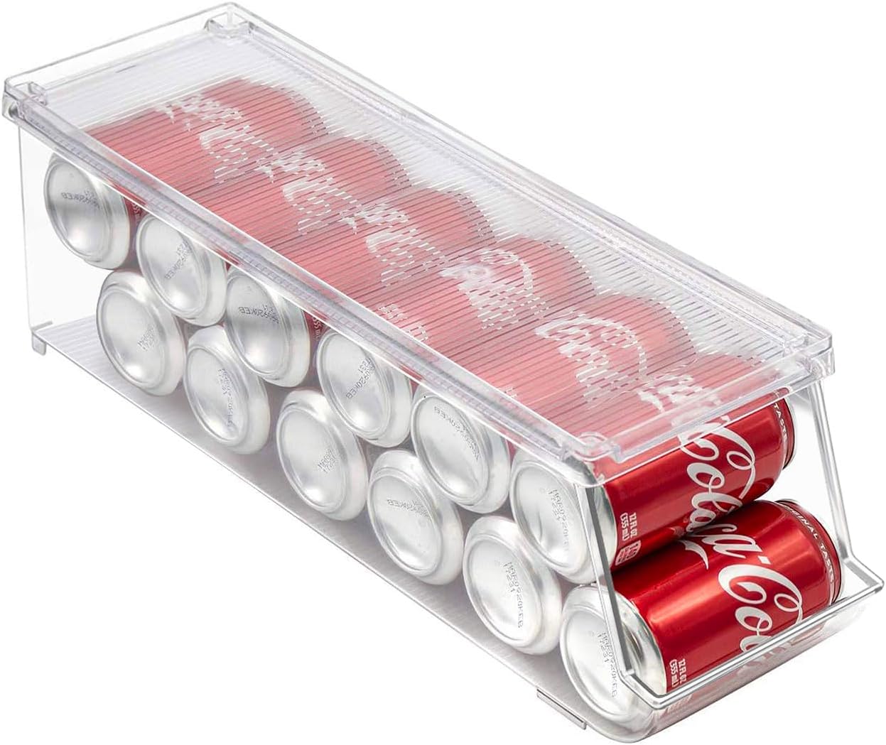 Soda Can Organizer For Refrigerator Stackable With Lid, Holds 12 Cans