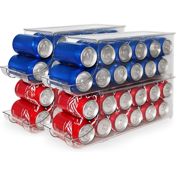 Soda Can Organizer with Lids, Stackable Soda Can Dispenser for Refrigerator, Clear Can Holder Organization and Storage Bins for Fridge, Kitchen, Countertop, Drink Pantry Organizers, Holds Cans Each