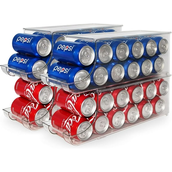 Soda Can Organizer with Lids, Stackable Soda Can Dispenser for Refrigerator, Clear Can Holder Organization and Storage Bins for Fridge, Kitchen, Countertop,