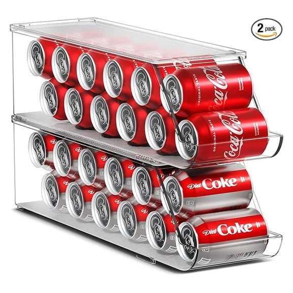 Soda Can Organizer for Refrigerator - 2 Pack Stackable Can Holder Dispenser with Lids - Holds 12 Cans - BPA-Free Clear Plastic Fridge Organizer for Pantry & Freezer