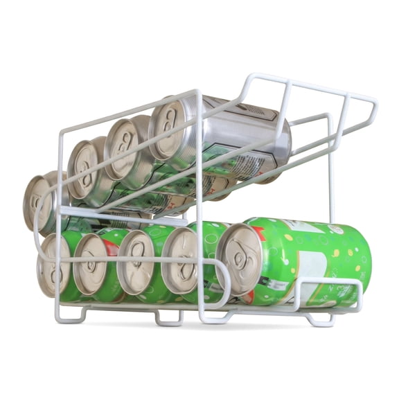 2-Tier Refrigerator Can Dispenser Rack, Stackable Beverage Storage Holder, Holds 10 Cans for Fridge Pantry Kitchen Organization