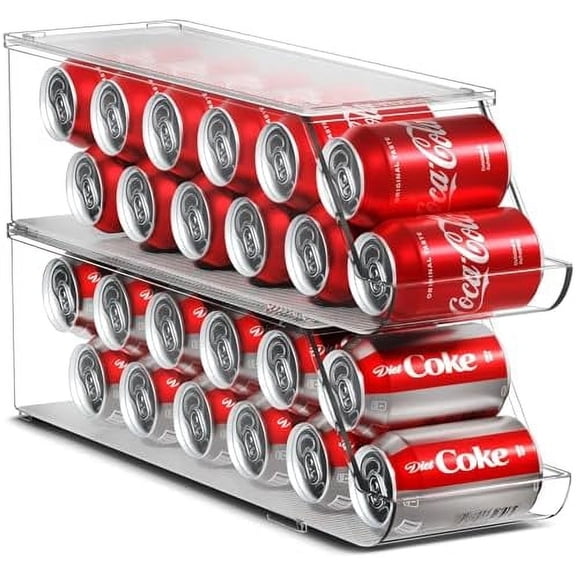 Soda Can Organizer for Refrigerator Stackable Can Holder Dispenser with Lid for Fridge, Pantry, Freezer – Holds 12 Cans Each, BPA-Free, Clear Design, (2-Pack)