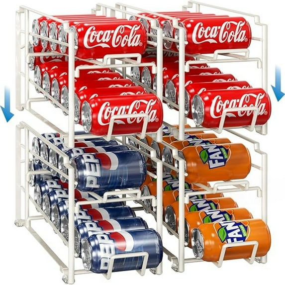 Soda Can Organizer Stackable Rack Dispenser for Pantry/Refrigerator, 4 Pack