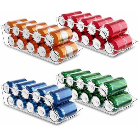 Soda Can Organizer and Dispenser for Refrigerator/Pantry - Durable Can Storage Organizer Fridge & Kitchen Organization - (Clear, Set of 4)