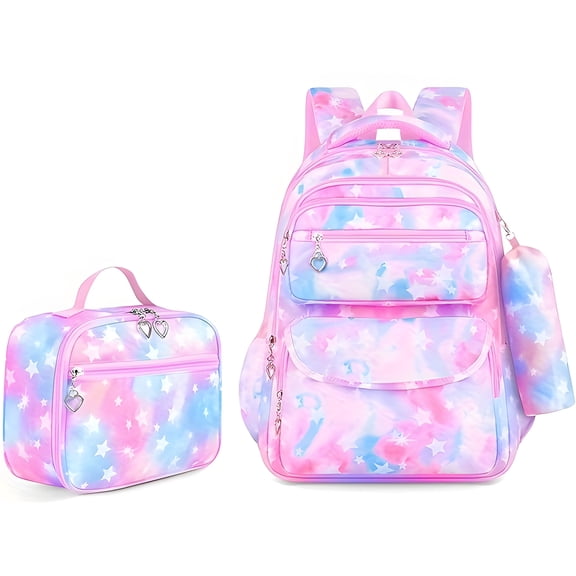 Soda Candy 3PCS School Backpack Set Lightweight Water Resistant Star Printed Backpacks with Ergonomic Back Support, Padded Shoulder Straps
