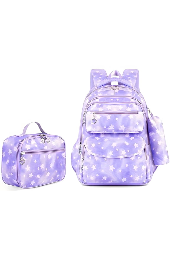 3PCS School Backpack Set Lightweight Water Resistant Star Printed Backpacks with Ergonomic Back Support, Padded Shoulder Straps