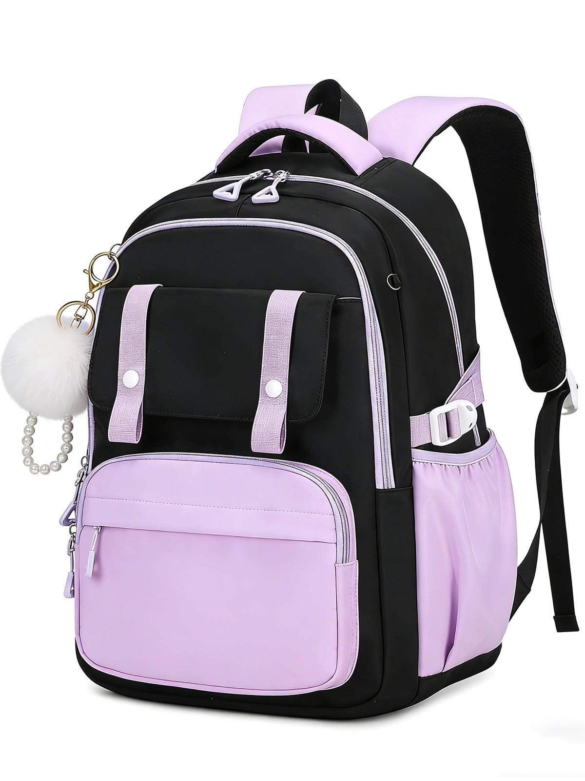 Soda Candy Girls Backpack Ideal Elementary Middle School Backpacks for Kids Cute Kawaii Large Capacity Bookbag with Reflective Strip, Black Purple