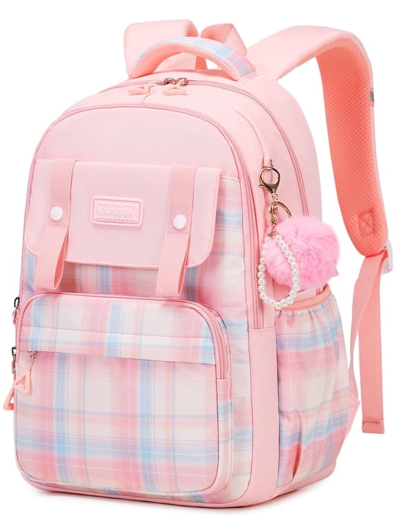 Girls Backpack Ideal Elementary Middle School Backpacks for Kids Cute Kawaii Large Capacity Bookbag with Reflective Strip, Pink