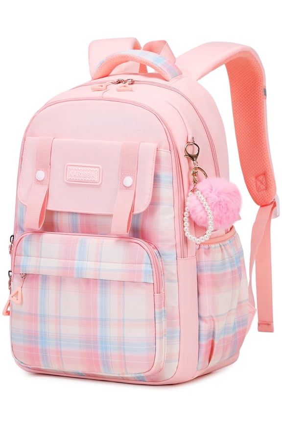 Girls Backpack Ideal Elementary Middle School Backpacks for Kids Cute Kawaii Large Capacity Bookbag with Reflective Strip, Pink