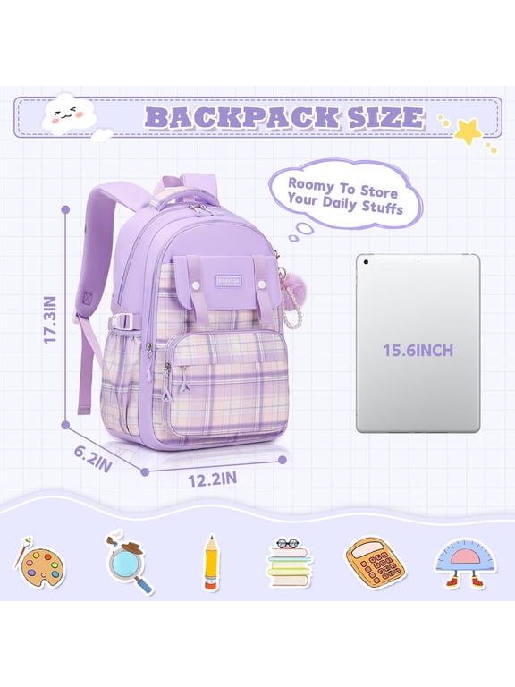 Soda Candy Backpack, Ideal School Backpack Cute Large Capacity Kawaii Bookbag with Reflective Strip, Purple