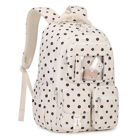 Soda Candy Corduroy School Backpack Cute Bookbag for Middle School Students Book Bag Kawaii Ita Backpacks with Reinforced Thick Strap, Flower