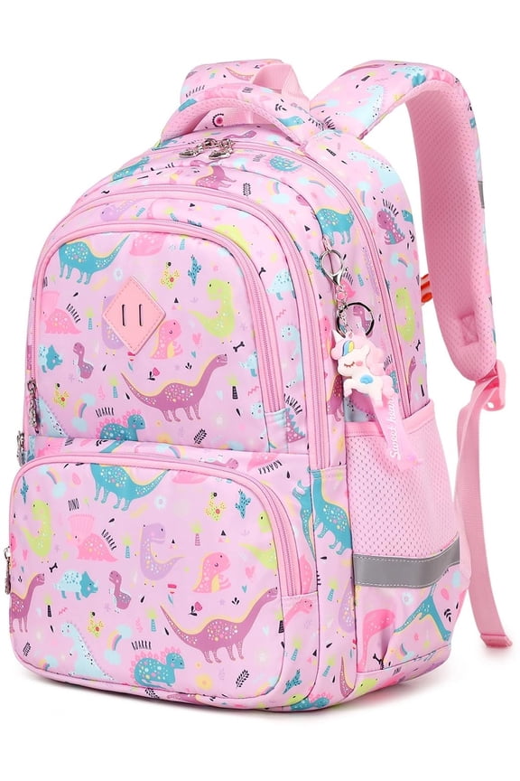 Kids Backpack Kawaii Printed School Girls Backpacks, Lightweight Water Resistant Boys Bookbag for Primary Kindergarten Elementary Preschool Middle School, Pink Dinosaur