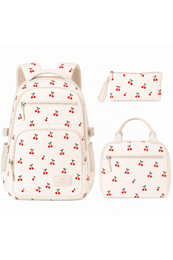 Girls Backpack Set 3pcs Coquette Bow School Bookbag for Kids Cute Kawaii Printed Book Bag with Lunch Bag Pencil Pouch