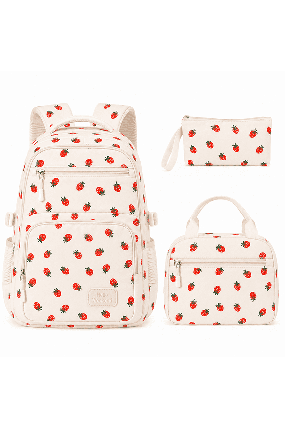 Girls Backpack Set 3pcs Coquette Bow School Bookbag for Kids Cute Kawaii Printed Book Bag with Lunch Bag Pencil Pouch