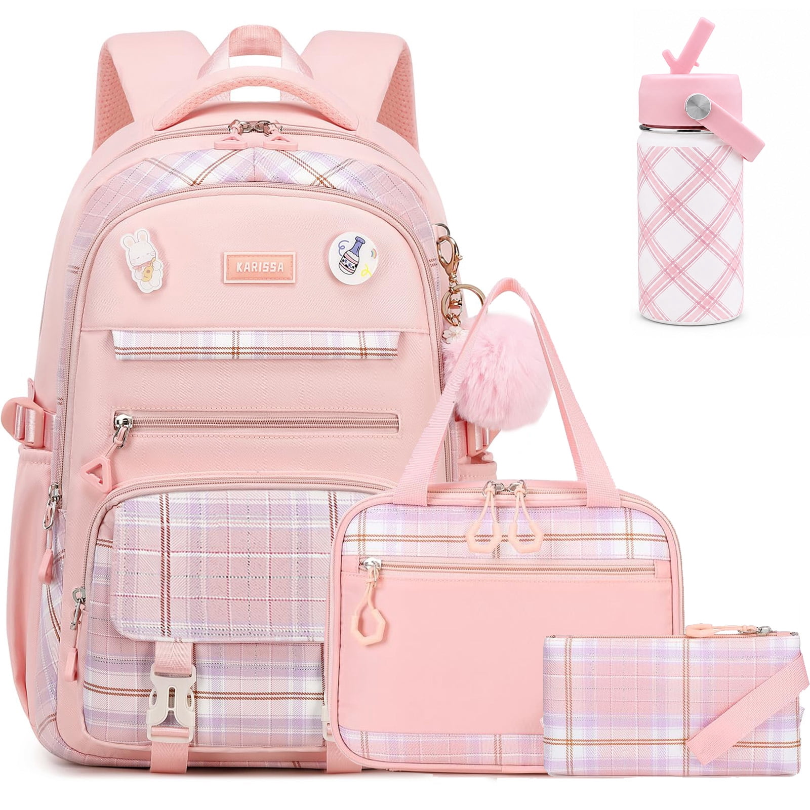 Soda Backpack Invention Soda Candy Backpack Set Plaid School Bookbag with Lunch Bag Pencil Case ...