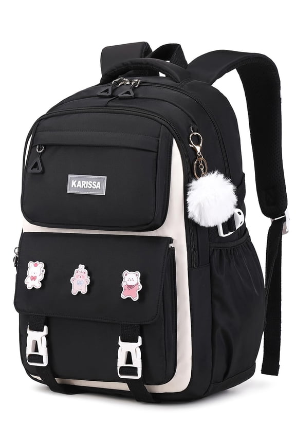 Backpacks with Anti-Theft Back Pocket, Lightweight School Backpack, Water Resistant Bookbag, Black