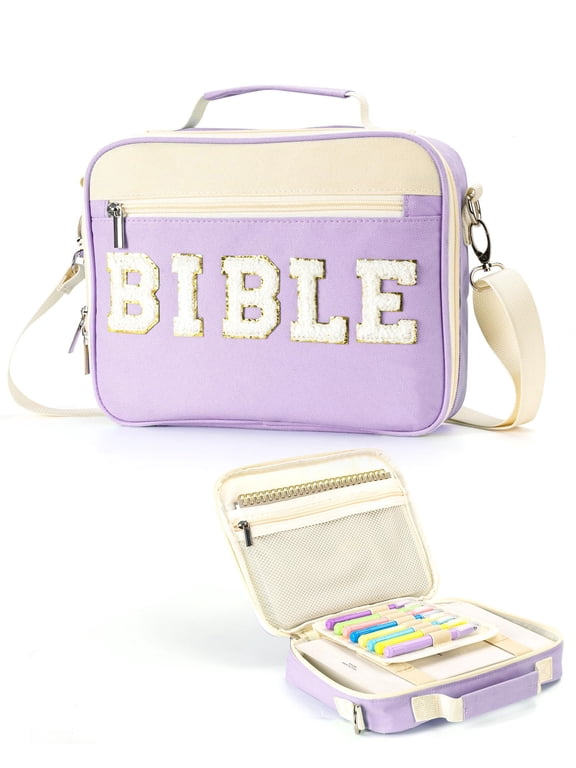 Bible Cover Case for Women, Large Chenille Letter Bible Bag with Shoulder Strap Bible Carrying Tote Bags for Bible Study Accessories, for Women Lady