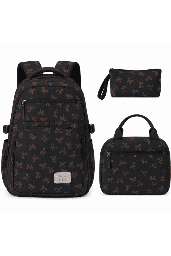 Girls Backpack Set 3pcs Coquette Bow School Bookbag for Kids Cute Kawaii Printed Book Bag with Lunch Bag Pencil Pouch
