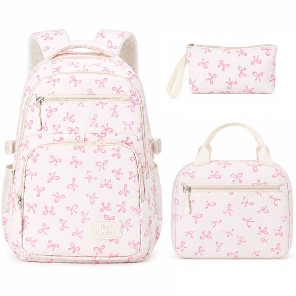 Soda Candy Girls Backpack Set 3pcs Coquette Bow School Bookbag for Kids Cute Kawaii Printed Book Bag with Lunch Bag Pencil Pouch