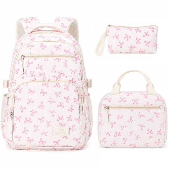 Soda Candy Girls Backpack Set 3pcs Coquette Bow School Bookbag for Kids Cute Kawaii Printed Book Bag with Lunch Bag Pencil Pouch