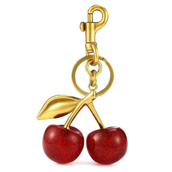 Soda Candy Cherry Bag Charm Purse Cute Keychains for Women Car Keyrings Leather Handbags Made of Metal Hardware and Glittering Resin