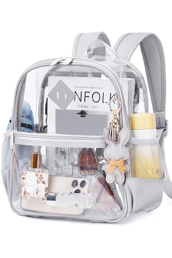 Clear Backpack for Stadium Events Approved 12×6×12", Thick PVC Mini Clear Bag with Front Pocket for Concert Sport Events Work Travel School, Grey