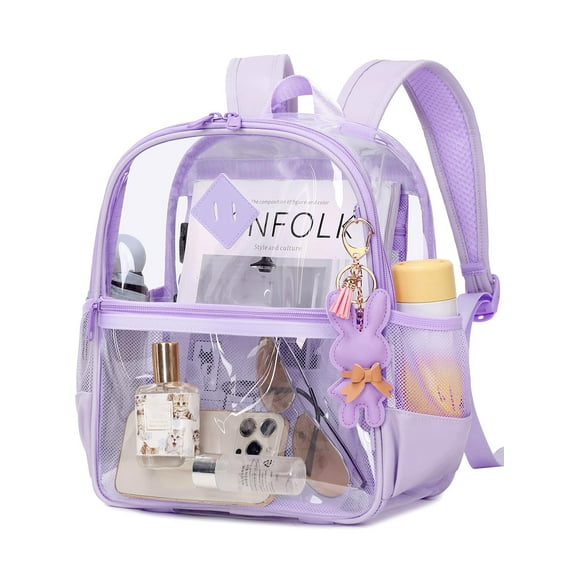 Soda Candy Clear Backpack for Stadium Events Approved 12×6×12", Thick PVC Mini Clear Bag with Front Pocket for Concert Sport Events Work Travel School, Purple