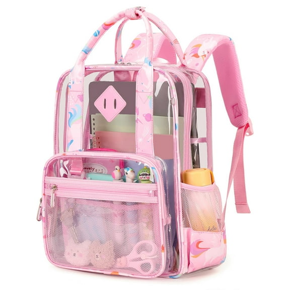 Soda Candy Clear Backpack Heavy Duty Stadium Approved PVC School Transparent Backpacks, Pink Unicorn