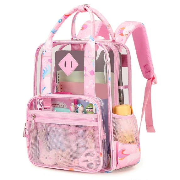 Soda Candy Clear Backpack Heavy Duty Stadium Approved PVC School Transparent Backpacks, Pink Unicorn