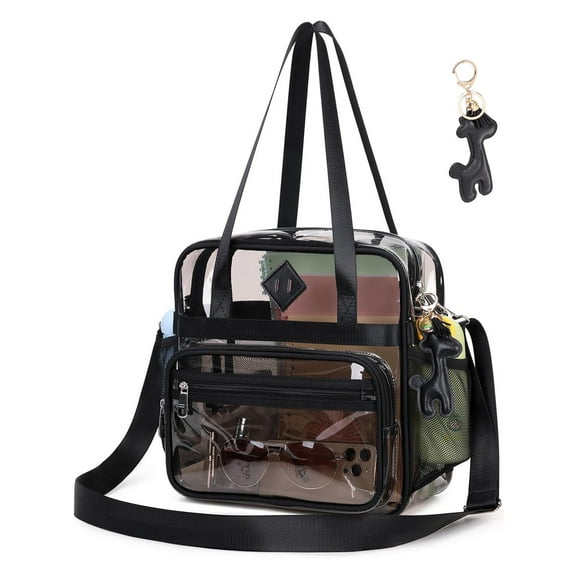 Soda Candy Clear Tote Bag 12x6x12 Clear Bag for Stadium Events See Through Bag for Women Transparent Concert Bag with Adjustable Shoulder Straps, Semi-Black