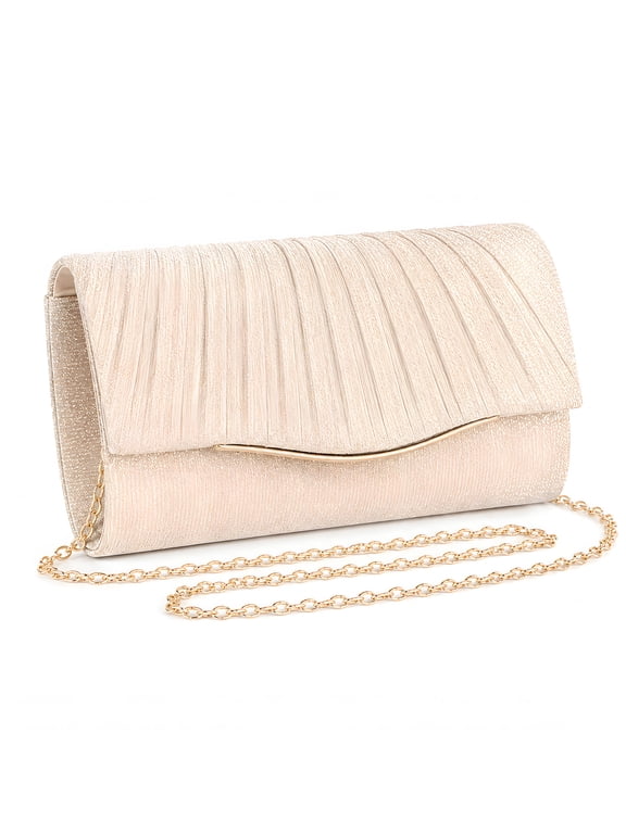 Clutch Purses for Women Glitter Pleated Evening Handbag with Detachable Chain for Wedding Prom Cocktail Party