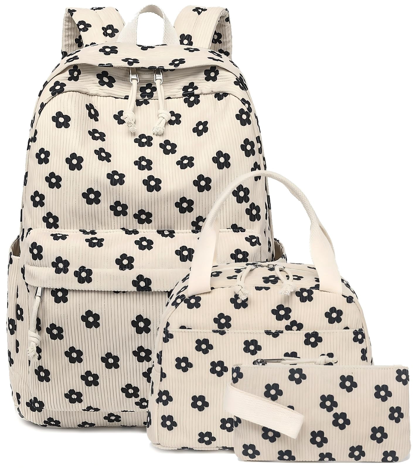Soda Candy Backpacks for Girls Corduroy 3pcs School Backpack Set with Lunch Bag Pencil Pouch Kids Bookbag for Elementary Middle High School Travel Daypack