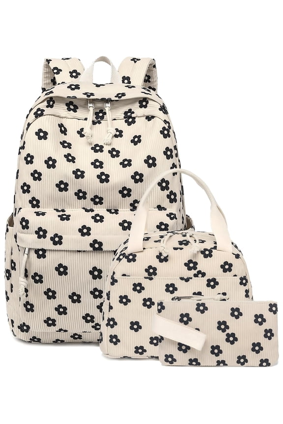 Backpacks for Girls Corduroy 3pcs School Backpack Set with Lunch Bag Pencil Pouch Kids Bookbag for Elementary Middle High School Travel Daypack