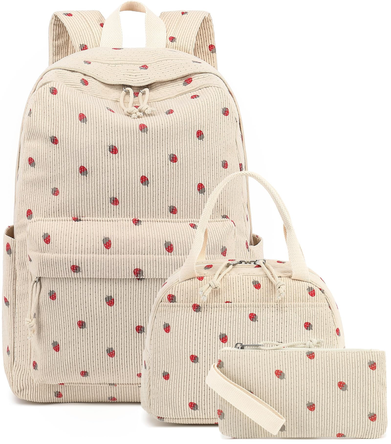 Soda Candy Backpacks for Girls Corduroy 3pcs School Backpack Set with Lunch Bag Pencil Pouch Kids Bookbag for Elementary Middle High School Travel Daypack