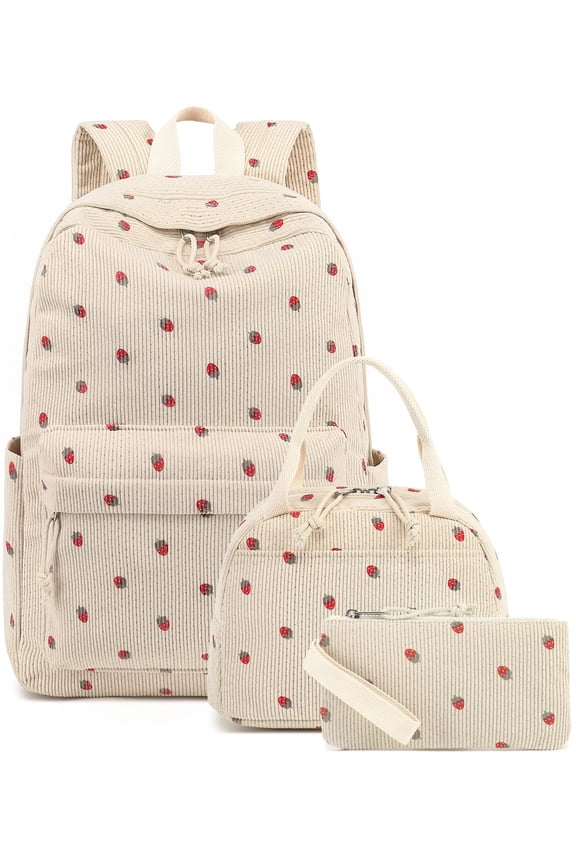 Backpacks for Girls Corduroy 3pcs School Backpack Set with Lunch Bag Pencil Pouch Kids Bookbag for Elementary Middle High School Travel Daypack