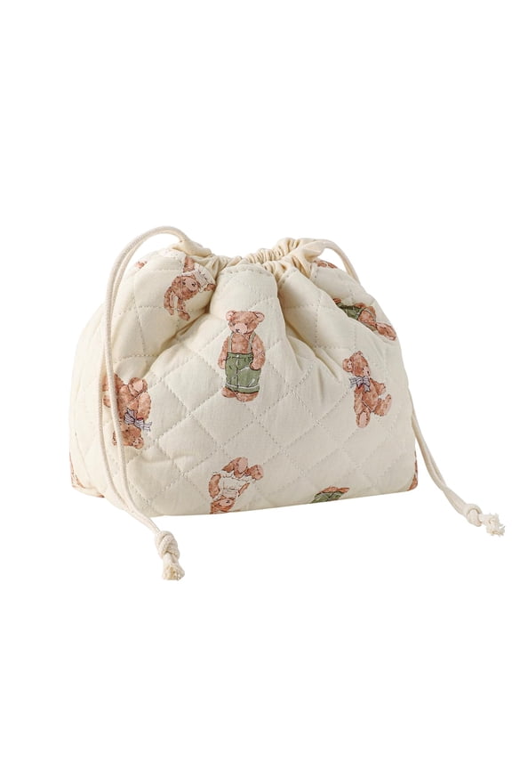 Makeup Bag Cotton Quilted Drawstring Cosmetic Bag with Canvas Coquette Aesthetic Cute Travel Toiletry Bag Travel Make Up Organizer Bag Drawstring Gift Bag for Women