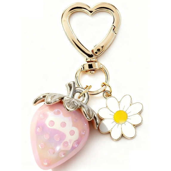 Soda Candy Cute Strawberry Bag Charms, Kawaii Flower Daisy Keychain Accessories Decor for Women Purse Gift Car Key Chain Purse Charms