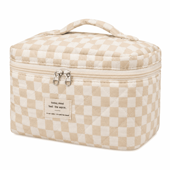 Soda Candy Large Makeup Bag Cute Floral Cosmetic Bag for Women Coquette Aesthetic Cotton Toiletry Bag, Travel Make Up Organizer Bag, Checkered