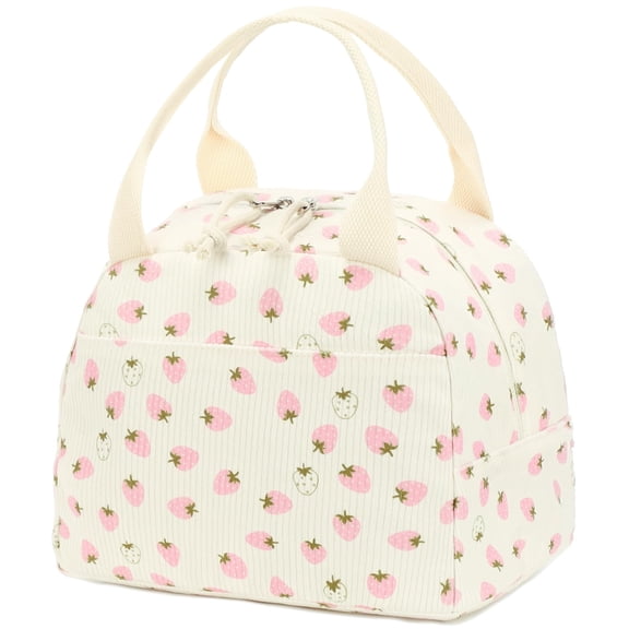 Soda Candy Lunch Bag for Women Men Cute Corduroy Lunch Tote Bags Reusable Insulated Lunch Box Large Capacity Reusable Insulated Cooler for Work Picnic School Travel , Beige Strawberry