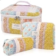 thumbnail image 1 of Soda Candy Makeup Bag Large Quilted Cosmetic Bag Floral Make up Bag for Women Cute Cotton Makeup Bag Set Travel Toiletry Organizer Bag, Flower Stitching, 1 of 7