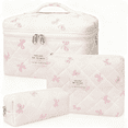 thumbnail image 1 of Soda Candy Makeup Bag Large Quilted Cosmetic Bag Floral Make up Bag for Women Cute Cotton Makeup Bag Set Travel Toiletry Organizer Bag, Bow Tie, 1 of 7