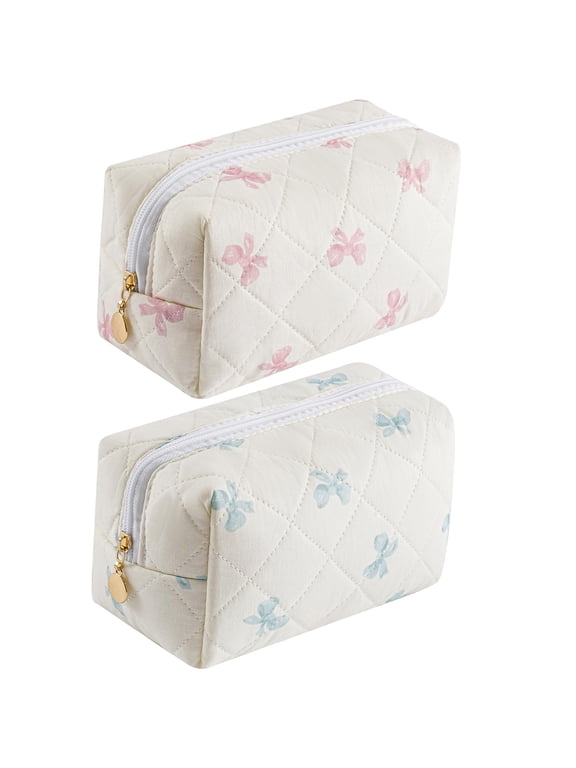 Makeup Bag Travel Toiletry Bag for Women Small Cosmetic Bags Cute Quilted Cotton Makeup Pouch Zipper Floral Portable Storage Cosmetic Travel Cloth Bag