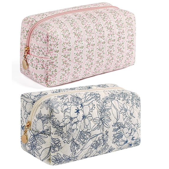 Soda Candy Makeup Bag Travel Toiletry Bag for Women Small Cosmetic Bags Cute Quilted Cotton Makeup Pouch Zipper Floral Portable Storage Cosmetic Travel Cloth Bag