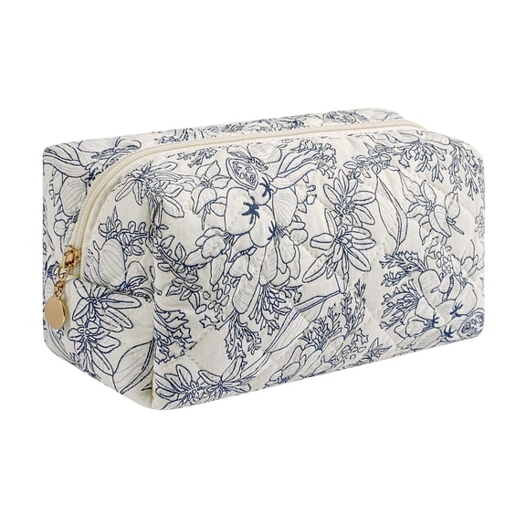 Soda Candy Quilted Makeup Bag Travel Toiletry Bag for Women Cute Floral Flowers Cosmetic Bag Cotton Makeup Pouch Zipper Portable Storage Small Travel Bag Pencil Bag