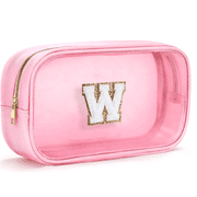 Soda Candy Initial Clear Makeup Bag Personalized Preppy Cosmetic Bag Travel Toiletry Bag Waterproof PU Large Make up Pouch Bag for Purse Birthday Xmas Gift Cute Stuff for Women, Pink, I