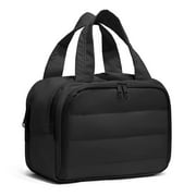 Soda Candy Travel Toiletry Bag Lightweight Large Wide Open Travel Bag for Women Puffy Cosmetic Makeup Bag Organizer with Handle for Accessories, Essentials, Toiletries, Black